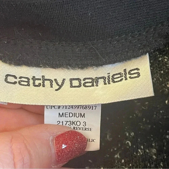 Cathy Daniels Black Gray Tweed Boucle Cardigan Sweater Jacket Full Zip Medium - Picture 8 of 10
